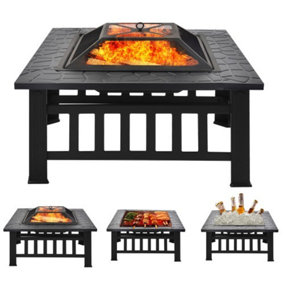 Fimous Fire Pit with BBQ Grill Upgrade Black Steel Garden Heater Burner for Wood & Charcoal