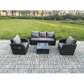 Fimous Garden Furniture Sets 5 Seater Wicker Rattan Furniture Patio Sofa Sets with Reclining Chair 3 Seater Sofa
