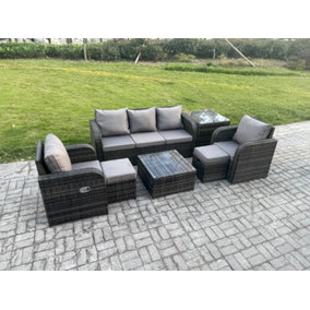 Fimous Garden Furniture Sets 7 Seater Wicker Rattan Furniture Patio Sofa Sets with Reclining Chair 3 Seater Sofa Side Table