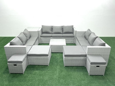 Fimous Garden Outdoor Furniture Set 14 Seater Rattan Sofa Set Side Table 4 Stools Light Grey