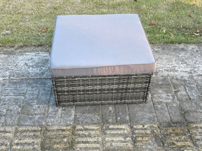 Fimous Grey Mixed Rattan Footstool Patio Outdoor Garden Furniture With Thick Grey Cushion