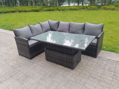 Fimous High Back Corner Rattan Garden Furniture 6 Seater Sofa