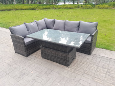 Fimous High Back Corner Rattan Garden Furniture 6 Seater Sofa Dining Rising Table Height Adjustable Table DIY at B Q