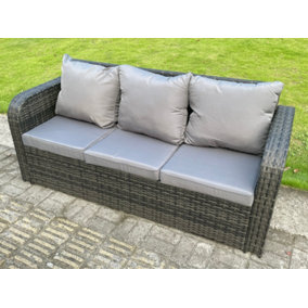 Fimous High Back Curved Arm 3 Seater Lounge Rattan Sofa Patio Outdoor Garden Furniture With Cushion