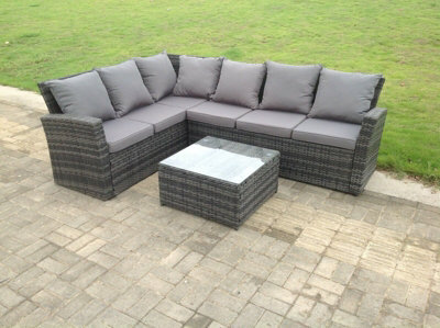 Fimous High Back Dark Grey Mixed Outdoor Garden Furniture Corner Rattan ...