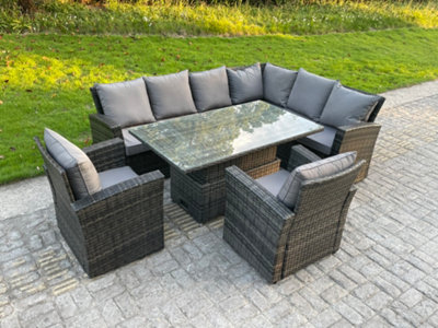 Fimous High Back PE Rattan Corner Sofa Set Garden Furniture Adjustable Rising Lifting Table Set With 2 Chair DIY at B Q