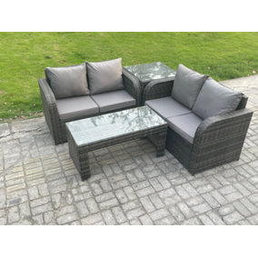 Fimous High Back Rattan Garden Furniture Set with Loveseat Sofa Coffee Table Indoor Outdoor Patio Lounge Sofa Set