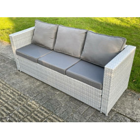 Fimous Light Grey Mixed 3 Seater Rattan Sofa Patio Conservatory Outdoor Garden Furniture Accessory