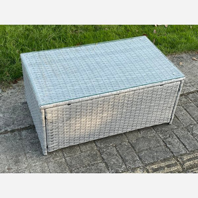 Fimous Light Grey Mixed Rattan Rectangular Oblong Coffee Tea Table Outdoor Garden Furniture Accessory