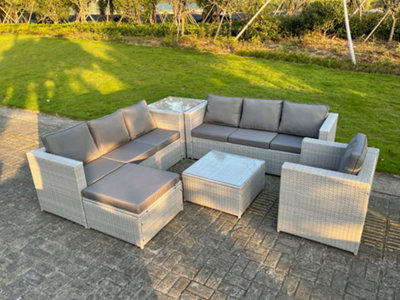 Light grey rattan discount effect corner sofa