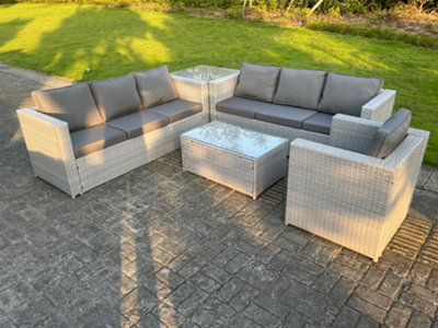 Fimous Light Grey Outdoor Rattan Garden Furniture Set Corner Sofa Set ...