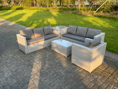 Light grey rattan effect corner deals sofa