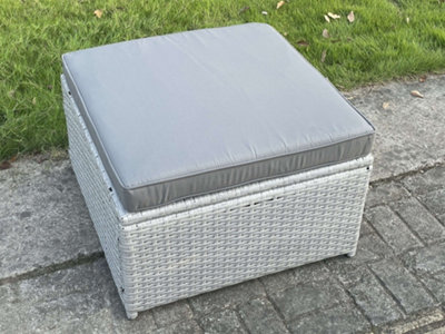 Fimous Light Grey Rattan Footstool Patio Outdoor Garden Furniture With Thick Dark Grey Cushion