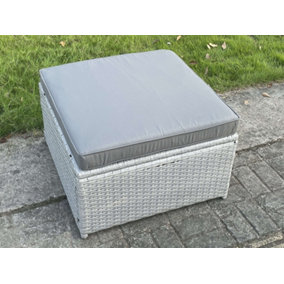 Fimous Light Grey Rattan Footstool Patio Outdoor Garden Furniture With Thick Dark Grey Cushion