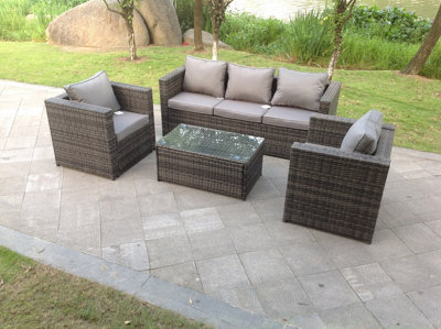 Fimous Lounge Rattan Sofa Set Outdoor Garden Furniture With 2 Chairs And Rectangular Coffee Table