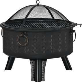 Fimous Outdoor Fire Pit, Steel Fire Pits, Bonfire Fire pit, Patio BBQ Camping, Outdoor Fireplace , Cooking Grate, Poker, Bronze