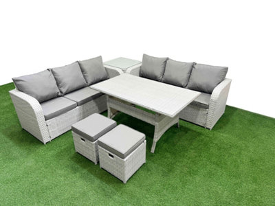 Fimous Outdoor Garden Furniture Sets 8 Seater Wicker Rattan Furniture Sofa Sets high Back Lounge Sofa Stools Side Table Light Grey