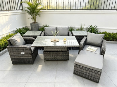 Fimous Outdoor Rattan Furniture Garden Dining Set Height Adjustable ...