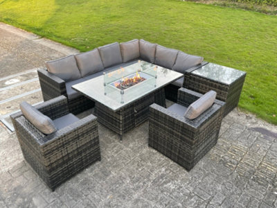 Corner dining set with fire online pit