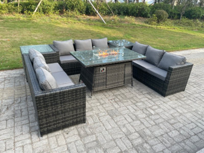 Rattan garden dining discount set with fire pit