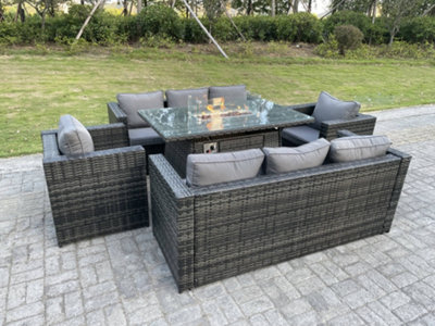 Grey rattan deals fire pit table