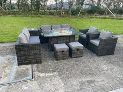 Fimous Outdoor Rattan Garden Furniture Gas Fire Pit Table Sets Gas Heater  Lounge Chairs Small Footstools Dark Grey 10 seater | DIY at Bu0026Q