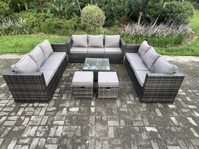 Fimous Outdoor Rattan Garden Furniture Set 11 Seater Patio Lounge Sofa Set with Square Coffee Table 2 Small Footstool DIY at B Q