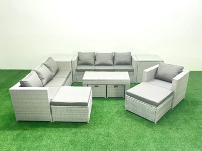 Fimous Outdoor Rattan Garden Furniture Set Grey Cushions 11 Seater Coffee Table and 2 Side Tables For Conservatory,Patio