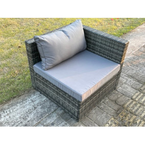 Fimous Outdoor Rattan Single Arm Corner Sofa Chair Garden Furniture With Seat and Back Cushion Dark Grey Mixed