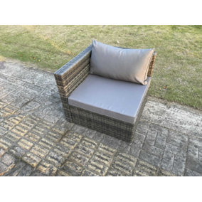 Fimous Outdoor Rattan Single Arm Corner Sofa Chair Garden Furniture With Seat and Back Cushion Dark Grey Mixed