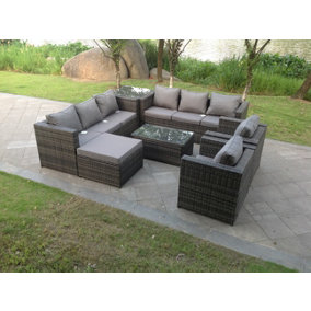 SFS019 Rattan Garden Furniture 9 Seater Corner Sofa Dining Table Outdoor  Set