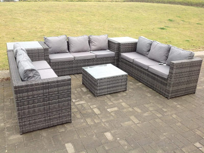 Fimous Patio 9 Seater U Shape Rattan Sofa Set Patio Outdoor Garden ...