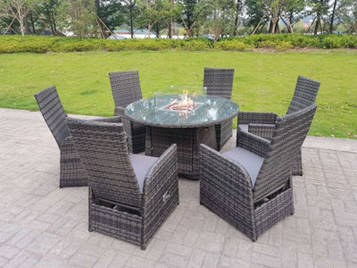 Fimous PE Rattan Outdoor Furniture Gas Fire Pit Round Table Gas Heater