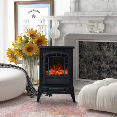 Fimous Portable Electric Fireplace Stove, Indoor Electric Fireplace Heater with Realistic Flame Effect 2000W Space Heater