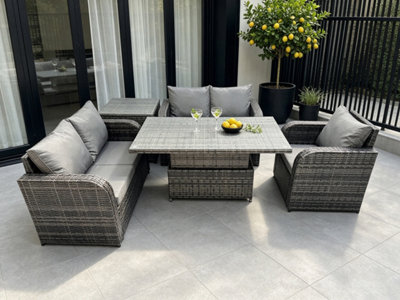 Fimous Rattan Furniture Garden Dining Set Outdoor Height Adjustable ...