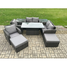 Fimous Rattan Furniture Garden Dining Sets Outdoor Height Adjustable Rising lifting Table Love Sofa Chair