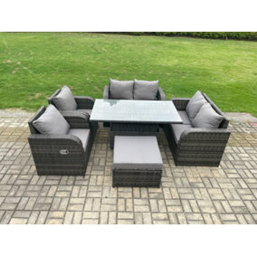 Fimous Rattan Furniture Outdoor Garden Dining Set Patio Height Adjustable Rising lifting Table Love Sofa Chair