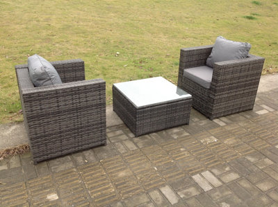 Fimous Rattan Garden Furniture Chairs Square Coffee Table Set | DIY at B&Q