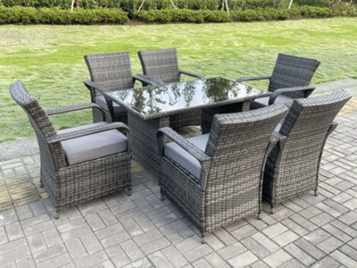 Fimous Rattan Garden Furniture Dining Set Table And Chair Sets PE Wicker Patio Outdoor 6 Chairs