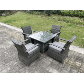 Fimous Rattan Garden Furniture Dining Set Table And Chairs PE Wicker Patio Outdoor 4 Chairs Plus Square Table