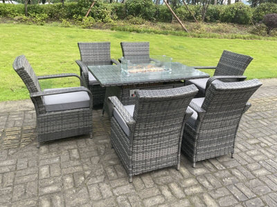 Fimous Rattan Garden Furniture Gas Fire Pit Oblong Dining Table Gas