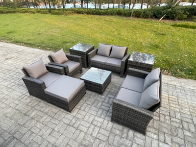 Fimous Rattan Garden Furniture Set Patio Outdoor Lounge Sofa Set with ...