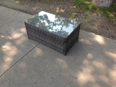 Fimous Rattan Oblong Rectangular Tea Coffee Table Outdoor Garden Furniture Patio Furniture Dark Grey Mixed