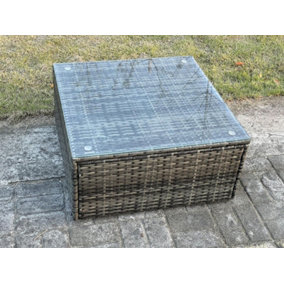 Fimous Square Rattan Coffee Tea Side Table Indoor Outdoor Use Garden Furniture Accessory Patio Dark Grey Mixed