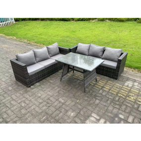 Fimous Wicker PE Rattan Garden Dining Set Outdoor Furniture Sofa with Patio Dining Table Dark Grey Mixed