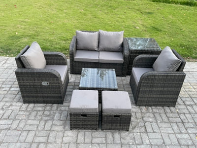 Fimous Wicker PE Rattan Garden Furniture Set Outdoor Lounge Sofa Set with Love Sofa Square Coffee Table for Terrace