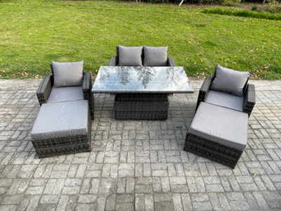 Fimous Wicker Rattan Garden Furniture Rising Table Set with 2 Big ...
