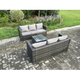 Fimous Wicker Rattan Garden Furniture Sofa Set with Square Coffee Table 6 Seater Outdoor Rattan Set Dark Grey Mixed