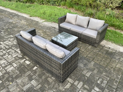 Fimous Wicker Rattan Garden Furniture Sofa Set with Square Coffee Table ...