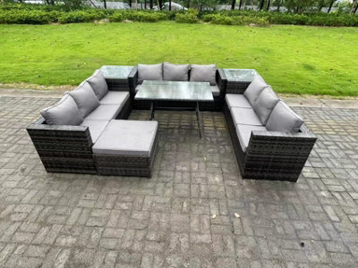 Fimous10 Seater Wicker PE Rattan Outdoor Furniture Lounge Sofa Garden Dining Set with Dining Table Side Tables